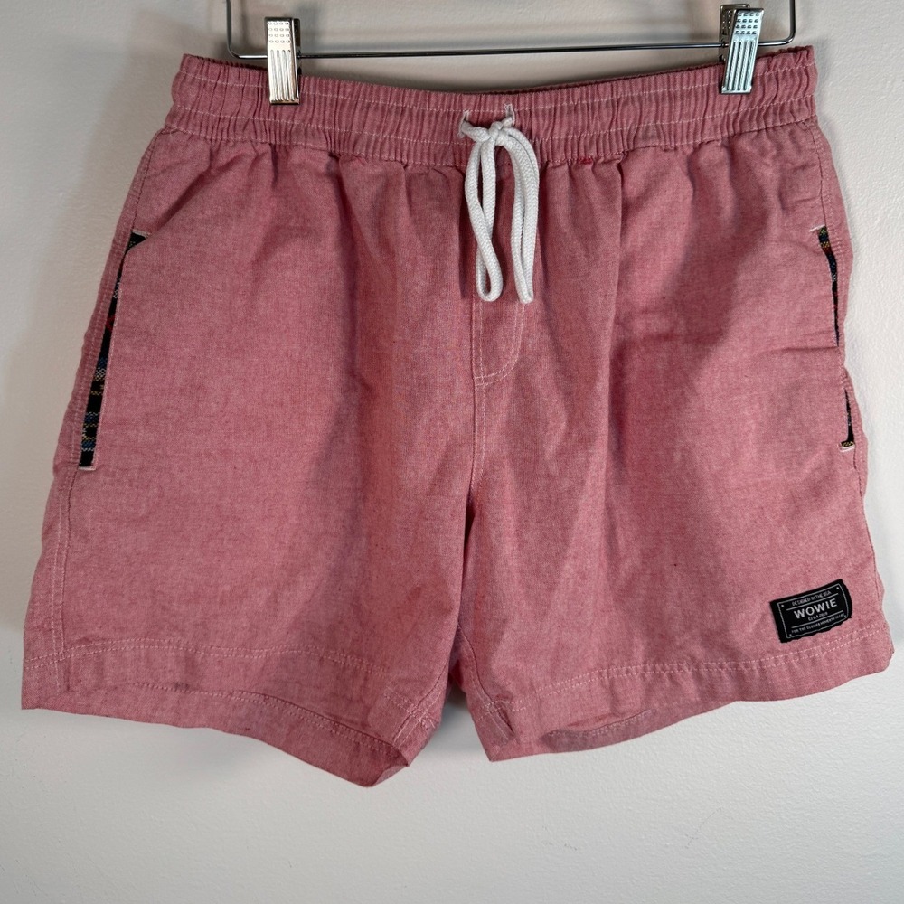 Wowie Shorts Mens Large Aztec Red Woven Trim Drawstring Surfer Beach Casual EUC
